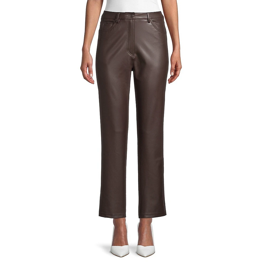 Design Lab PU Straight-Leg Crop Pants