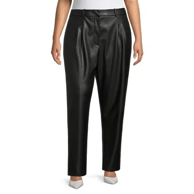Plus Faux Leather Pleated Trousers