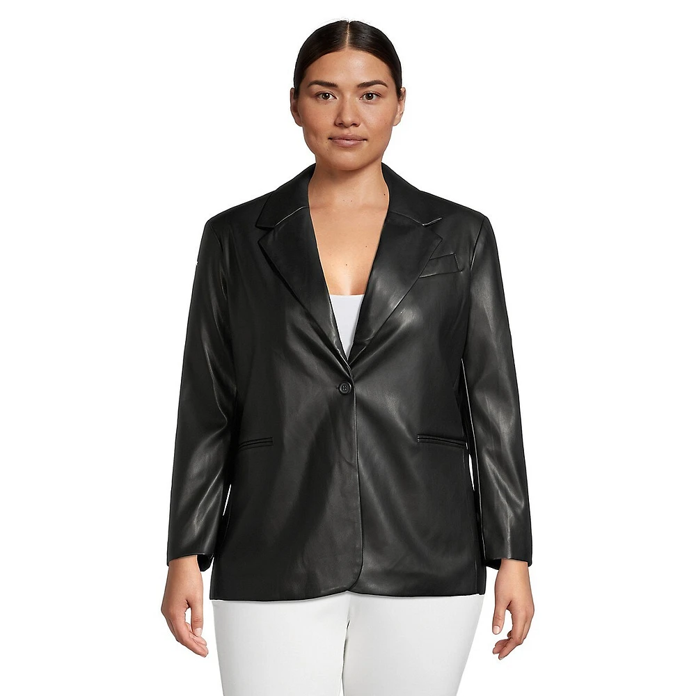 Plus Vegan Leather Blazer