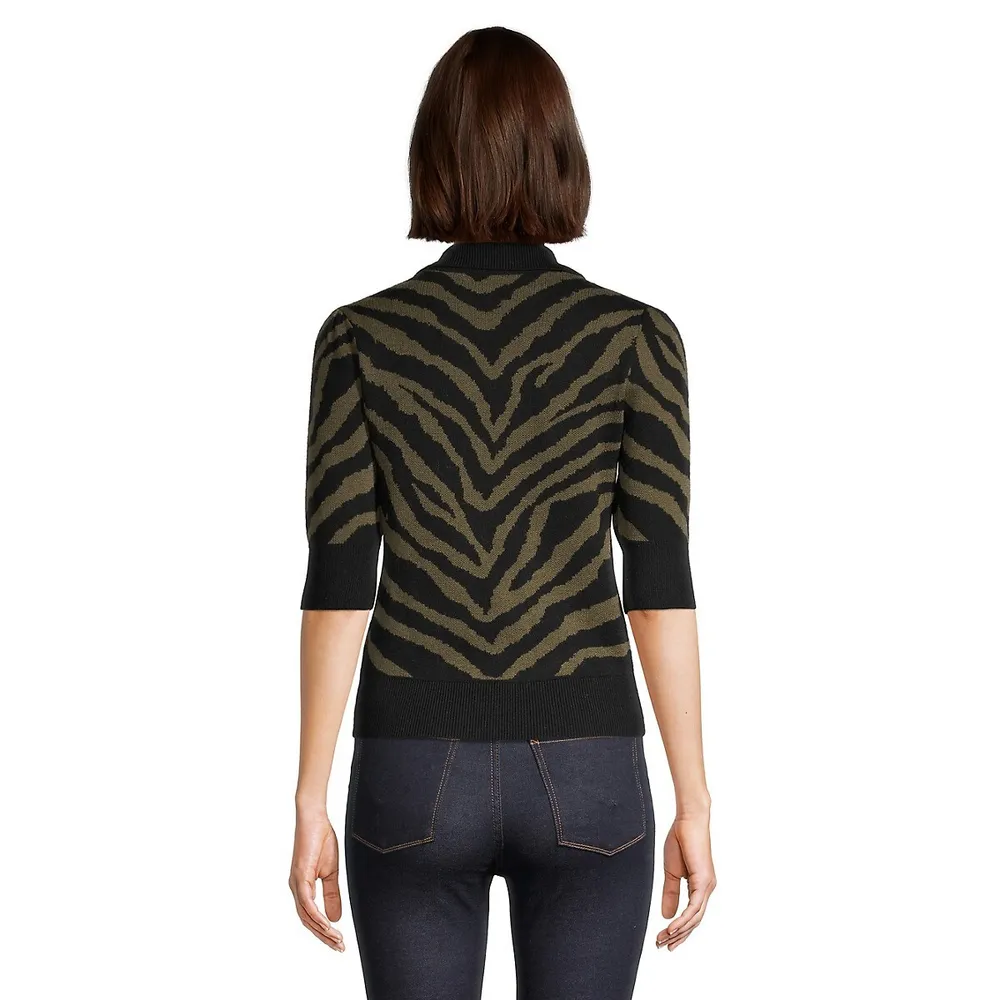 Zebra Pattern Polo Sweater