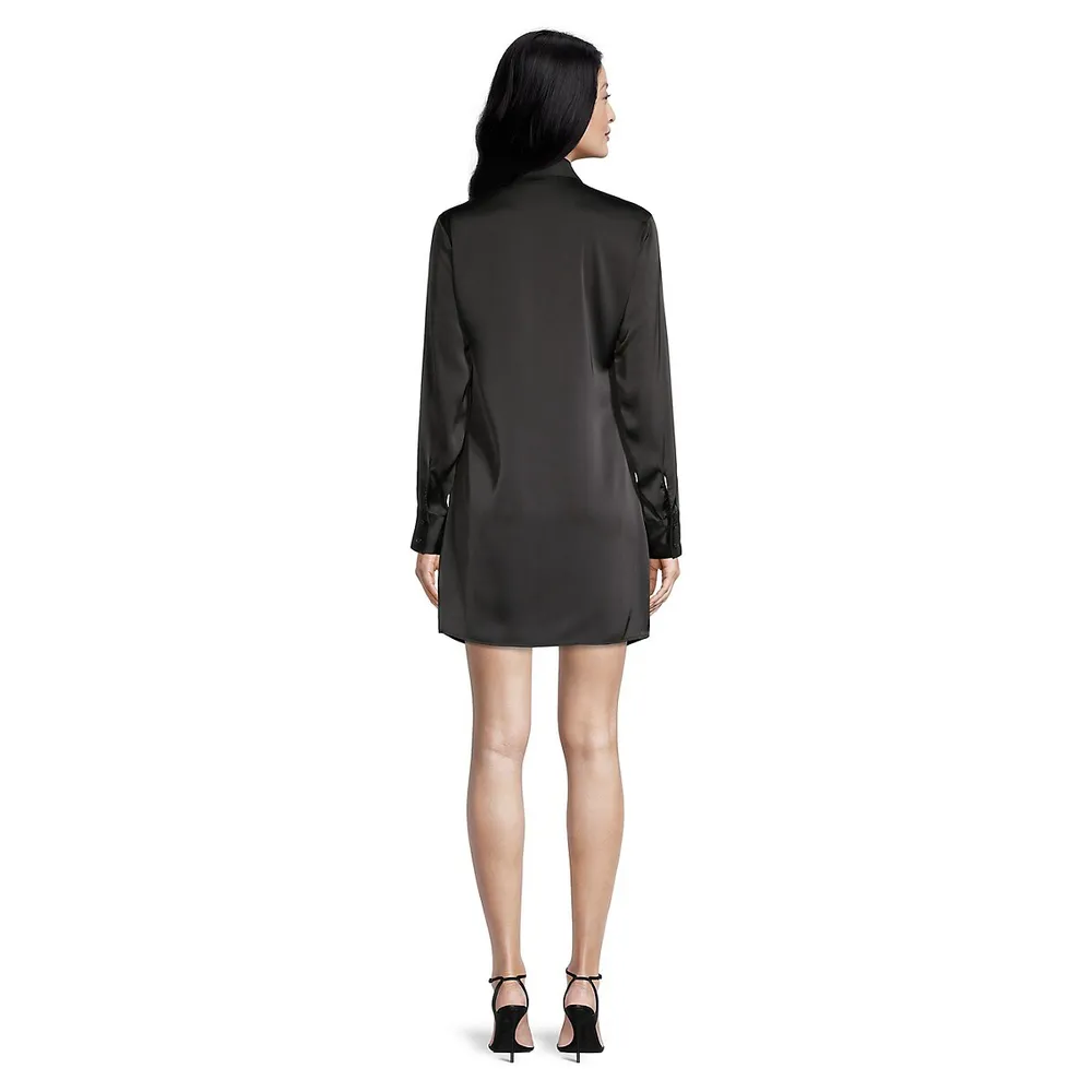 Ruched Satin Mini Shirt Dress