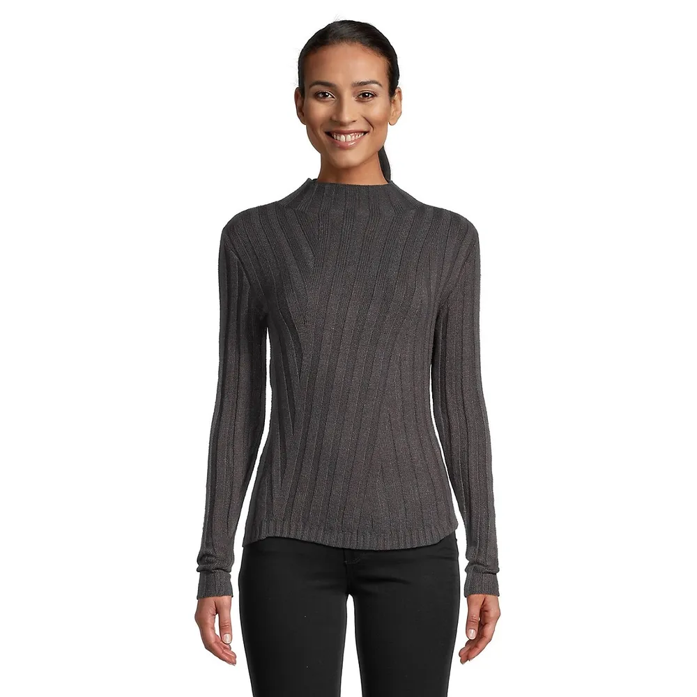 Mitered Rib Mockneck Sweater