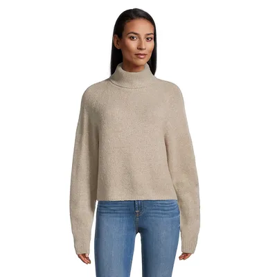 Melange Knit Soft Touch Cropped Turtleneck