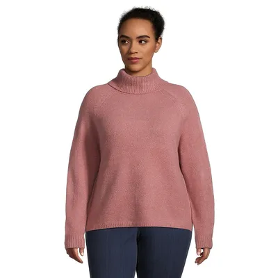 Plus Turtleneck Raglan-Sleeve Crop Sweater