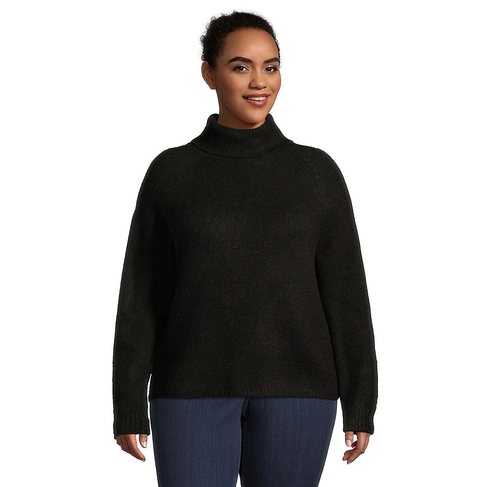 Plus Turtleneck Raglan-Sleeve Crop Sweater