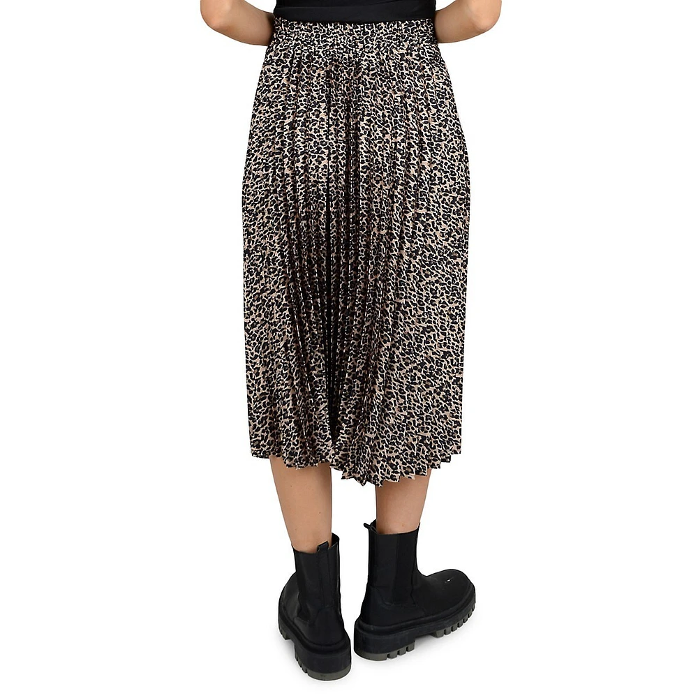 Pleated Leopard-Print Midi Skirt