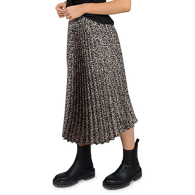 Pleated Leopard-Print Midi Skirt