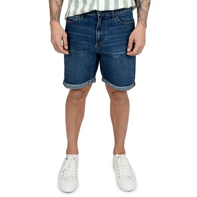 Rolled-Cuff Denim Bermuda Shorts