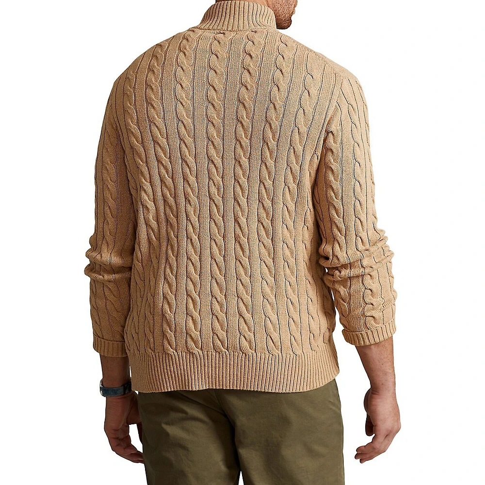 Big And Tall Cable-Knit Cotton Quarter-Zip Sweater