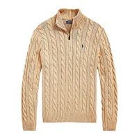 Big And Tall Cable-Knit Cotton Quarter-Zip Sweater