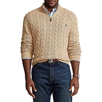 Big And Tall Cable-Knit Cotton Quarter-Zip Sweater