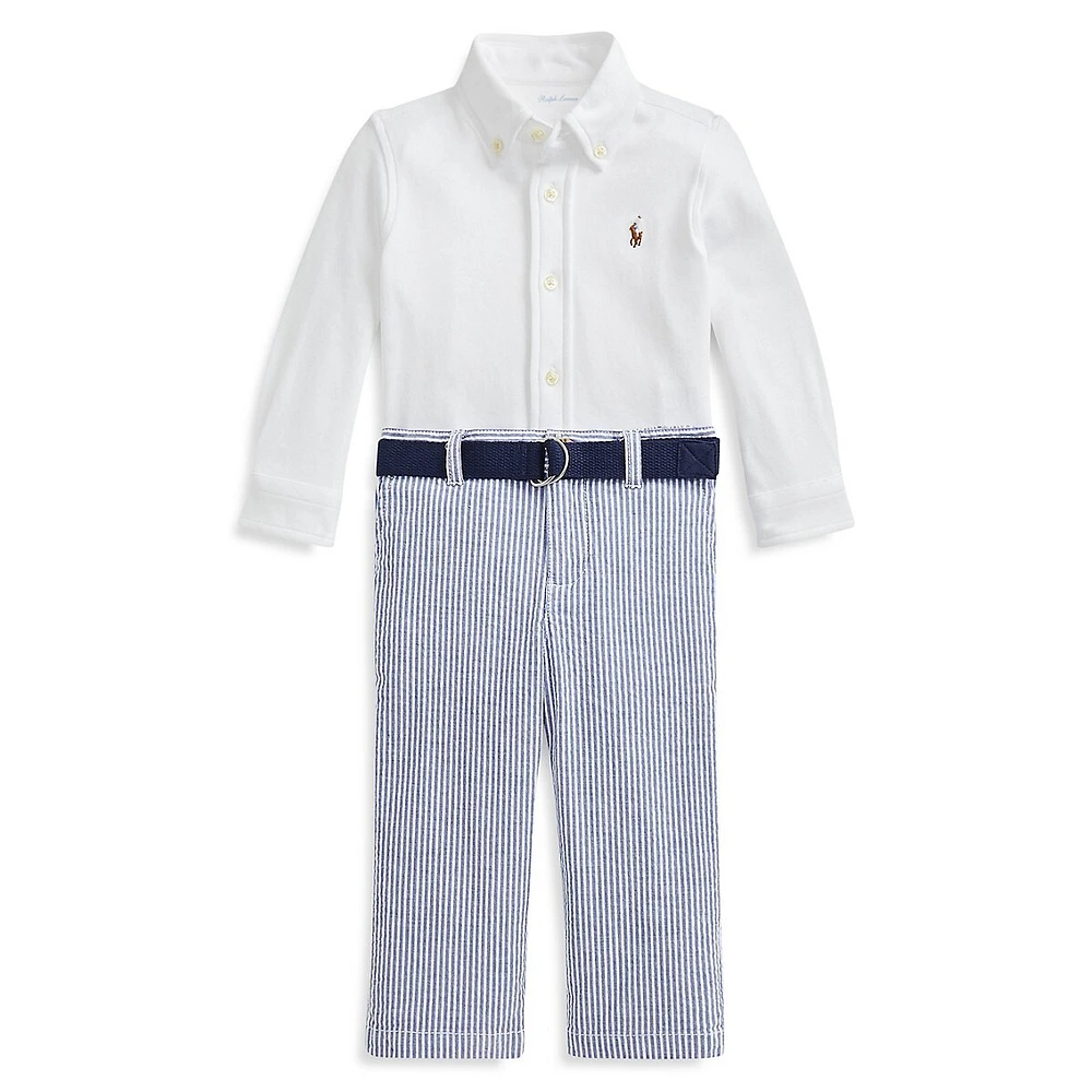 Ensemble chemise, ceinture et pantalon en seersucker pour bébé, trois pièces