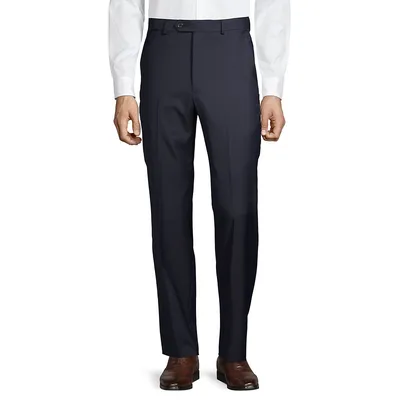 Flat-Front Wool-Blend Suit Pants