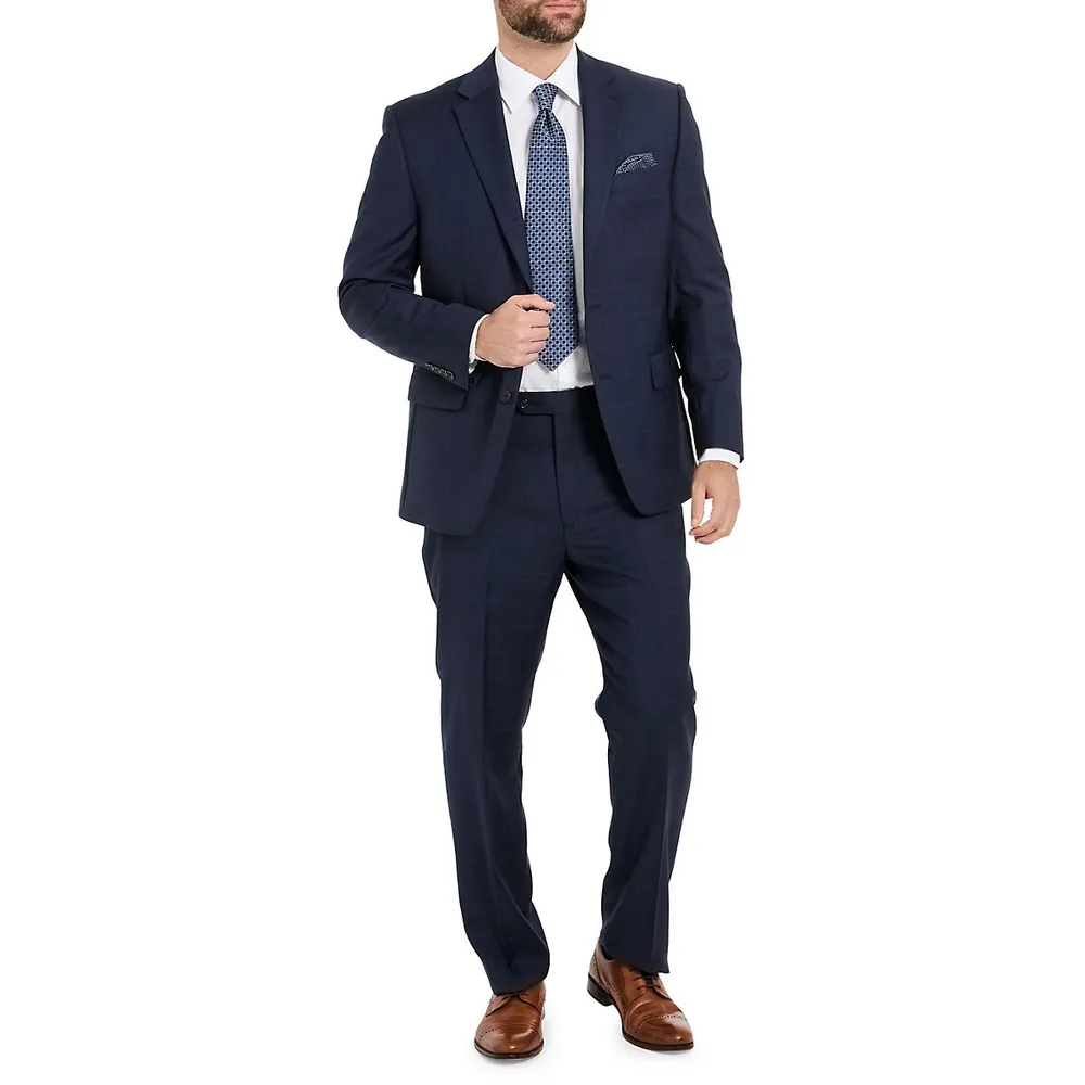 Classic-Fit Wool-Blend Plaid Suit Separate Pants