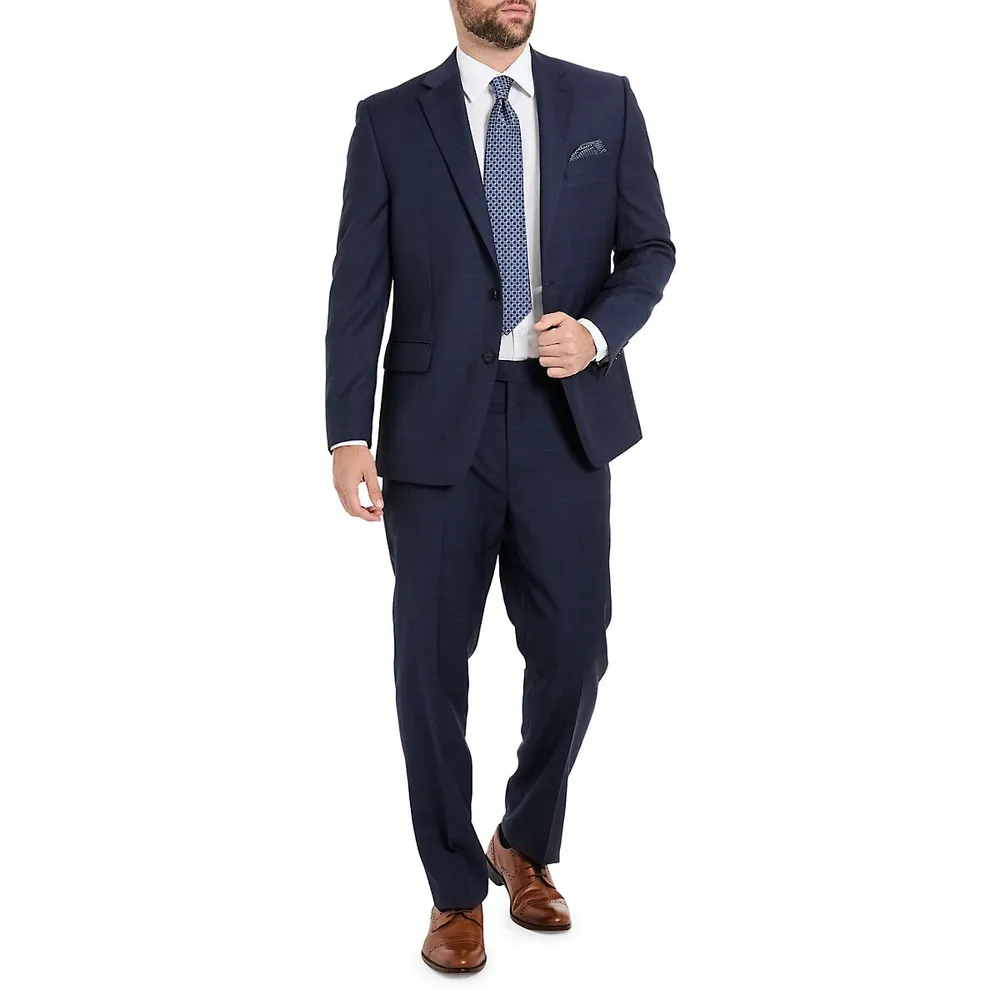 Classic-Fit Wool-Blend Plaid Suit Separate Pants