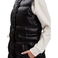 Long Zip Front Hooded Puffer Vest