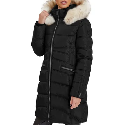 Faux Fur-Trim Hooded Puffer Jacket