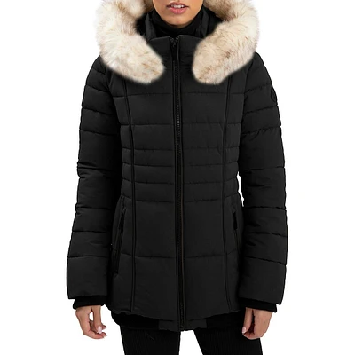 Eco-Down Quilted and Faux Fur-Trim Winter Jacket