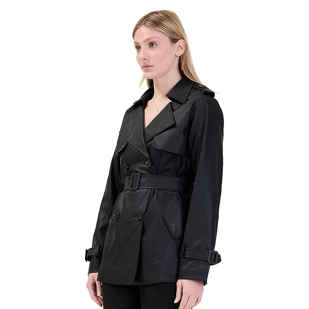 Vegan Leather Short Trench Coat