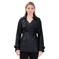 Vegan Leather Short Trench Coat