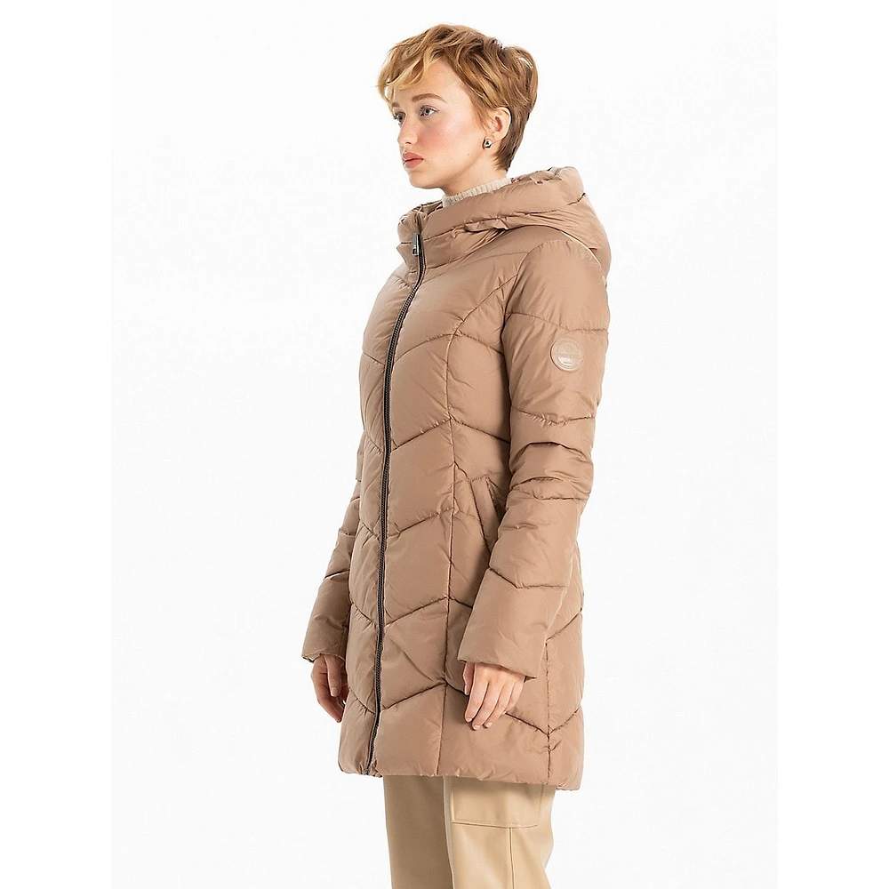 ​Chevron-Quilted Hooded Coat