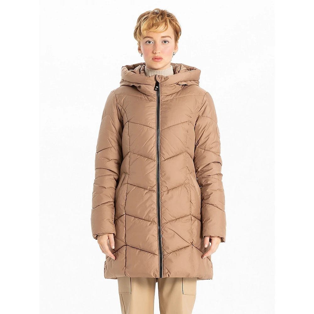 ​Chevron-Quilted Hooded Coat