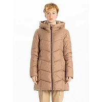 ​Chevron-Quilted Hooded Coat