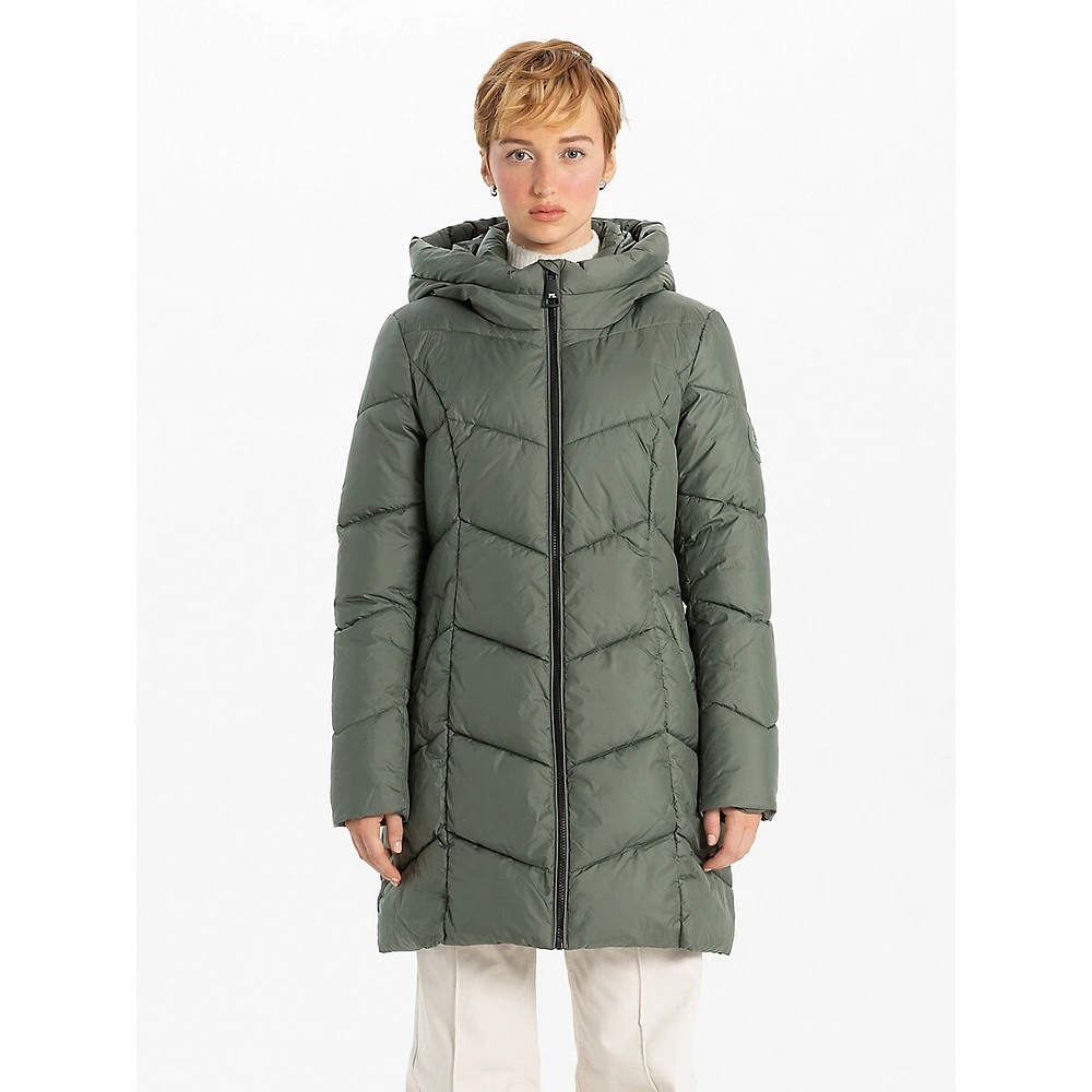 Manteau à capuche matelassé chevrons