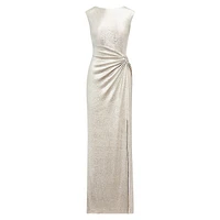 Metallic Ruched Waist Sleeveless Coloumn Gown