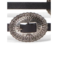 Western-Style Silvertone Concho & Leather Skinny Belt