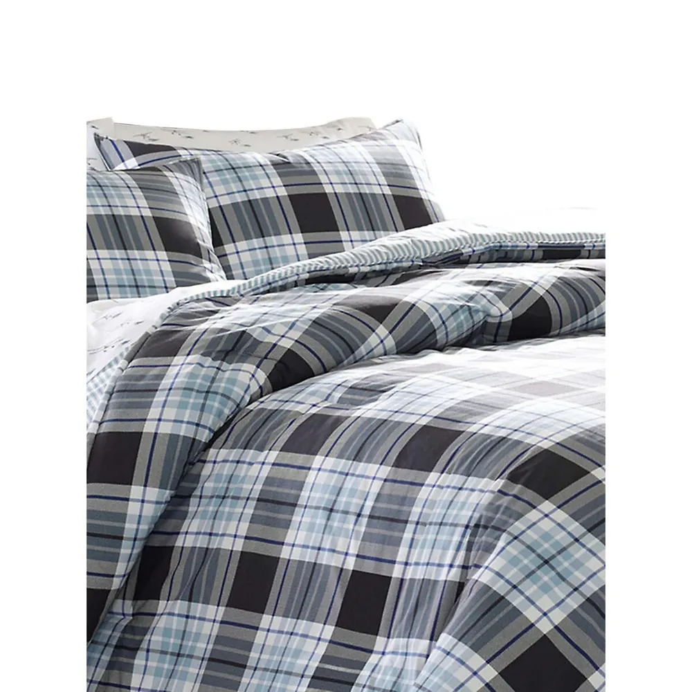 Ensemble housse de couette en coton à carreaux Lewis Plaid, trois pièces