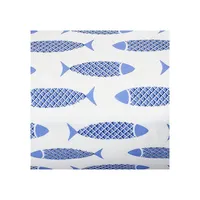 Woodblock Fish 200 Thread Count Percale Cotton 4-Piece Sheet Set
