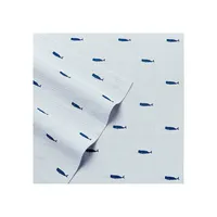 Whale Stripe 200 Thread Count Percale Cotton 4-Piece Sheet Set