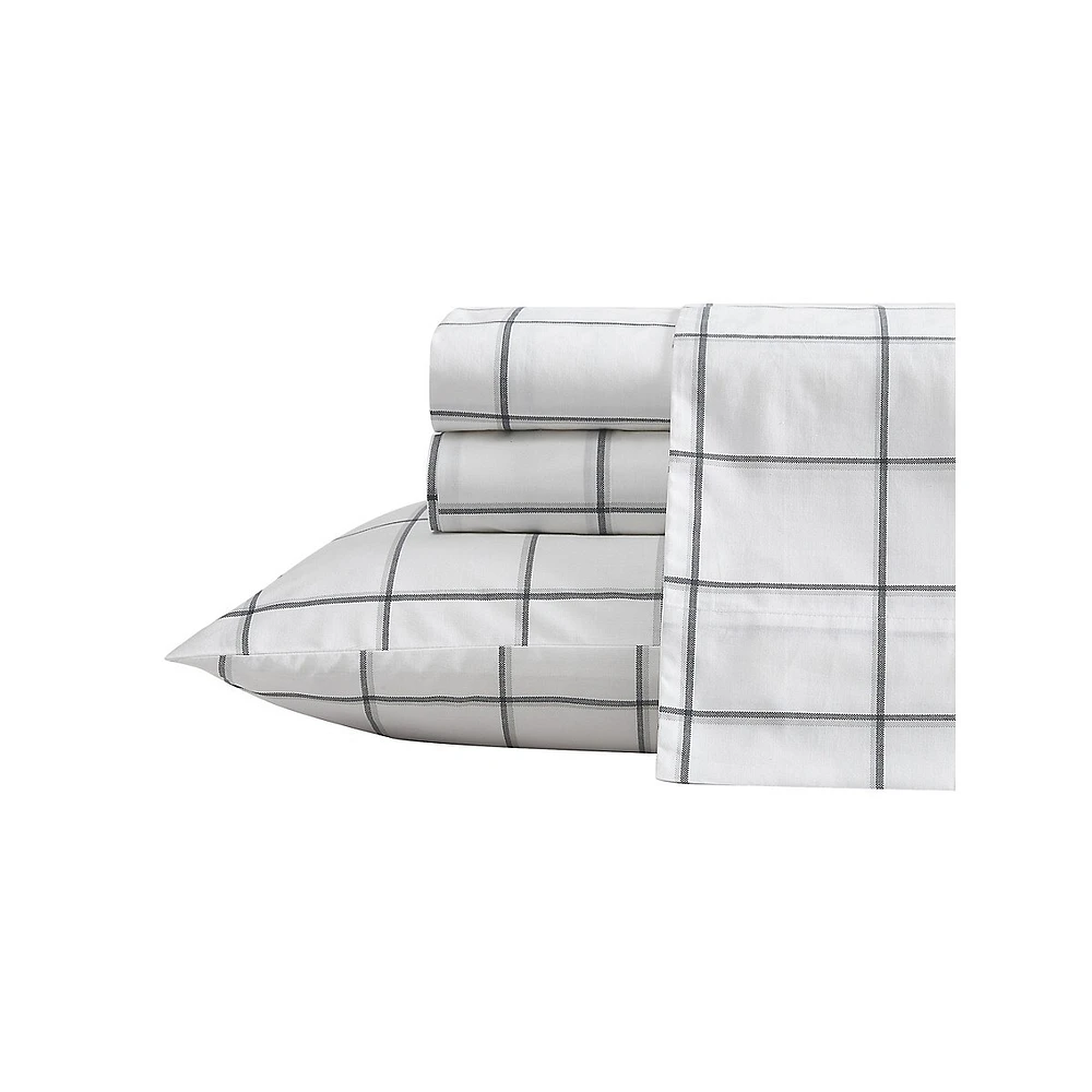 Plot Check 200 Thread Count Percale Cotton 4-Piece Sheet Set