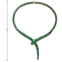 14k Yellow Gold Plated With Emerald Cubic Zirconia Blue & Green Enamel Coiled Serpent Snake Stiff Collar Necklace