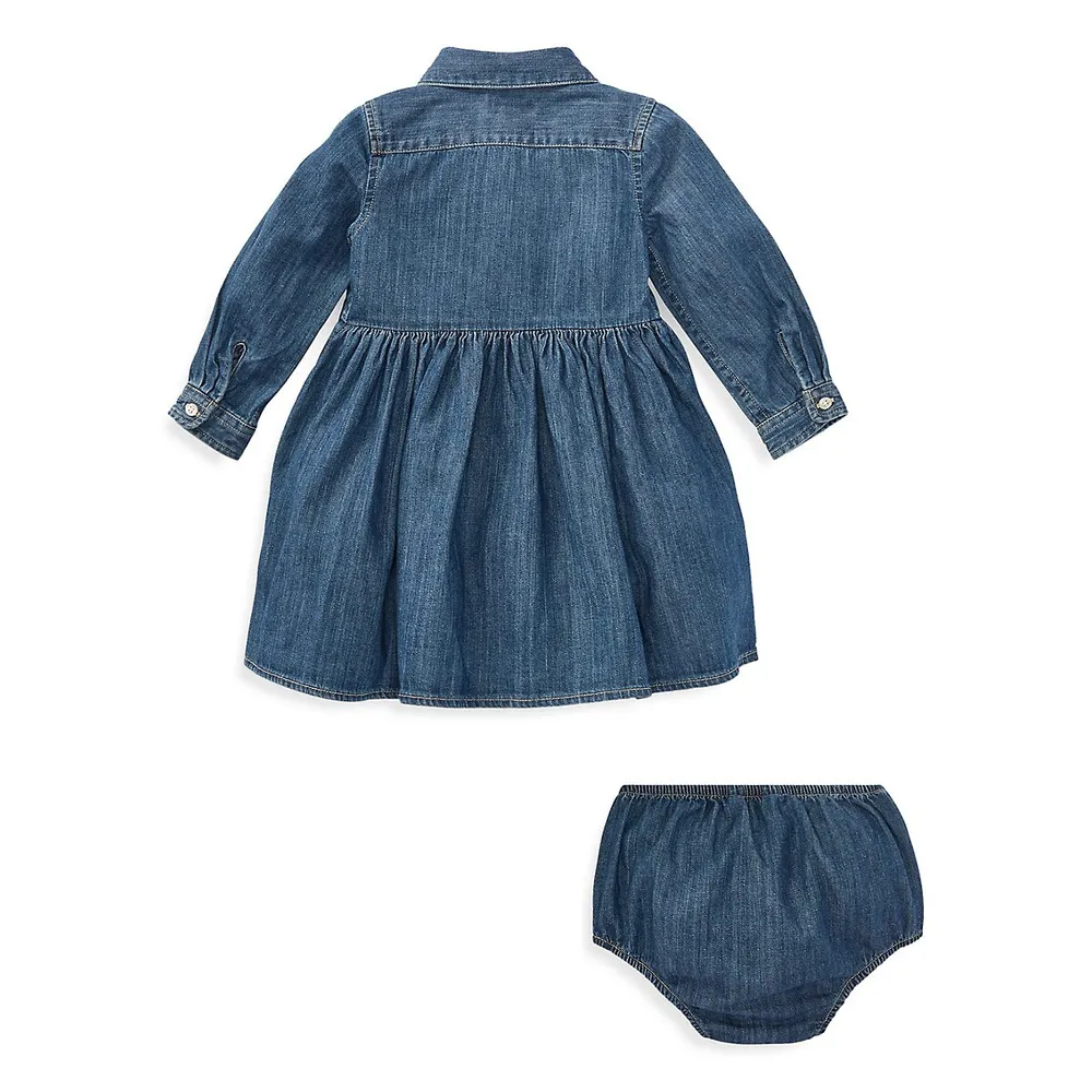 Baby Girl's Two-Piece Denim Button Front Dress & Bloomers Set