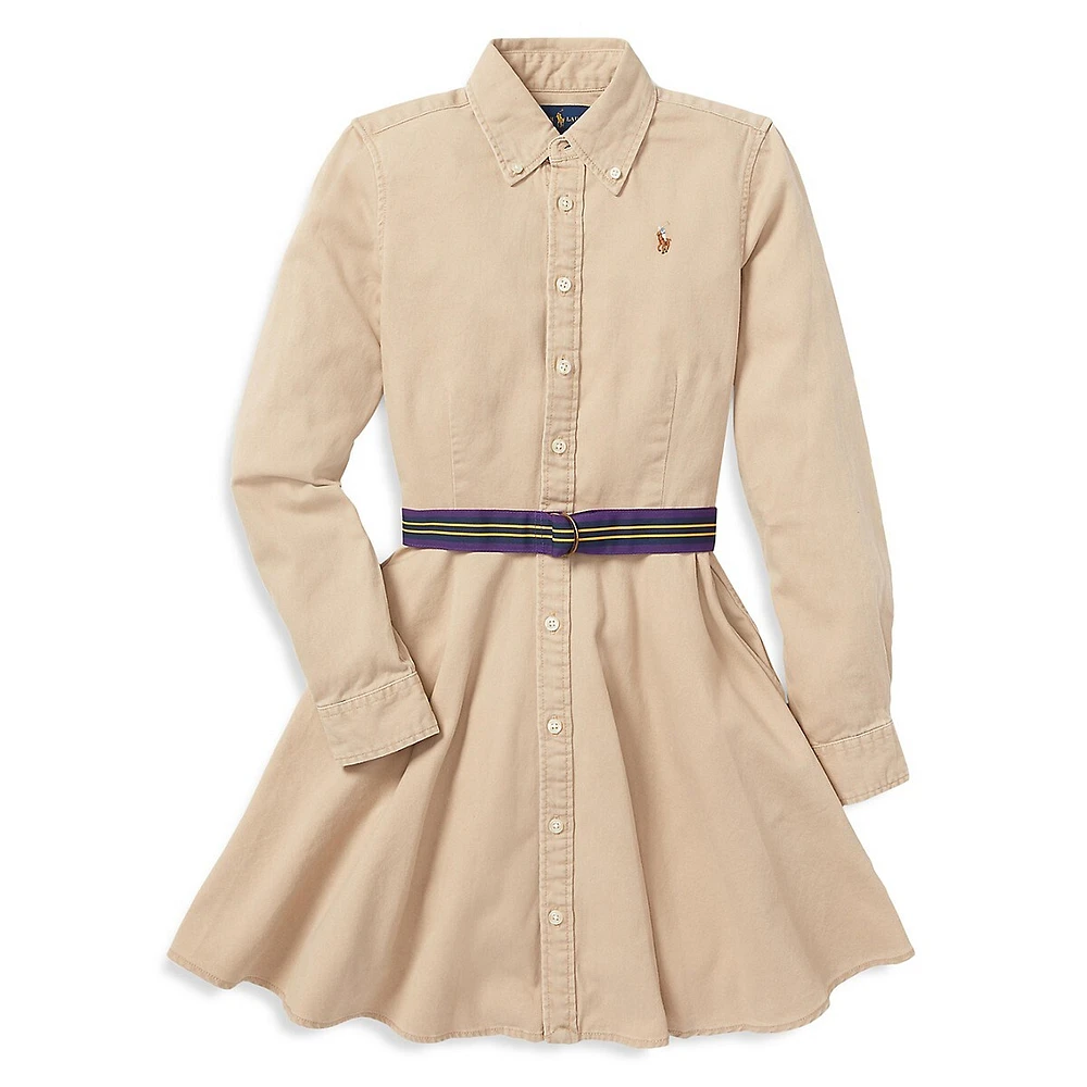 Robe chemisier ceinturée en coutil pour fille