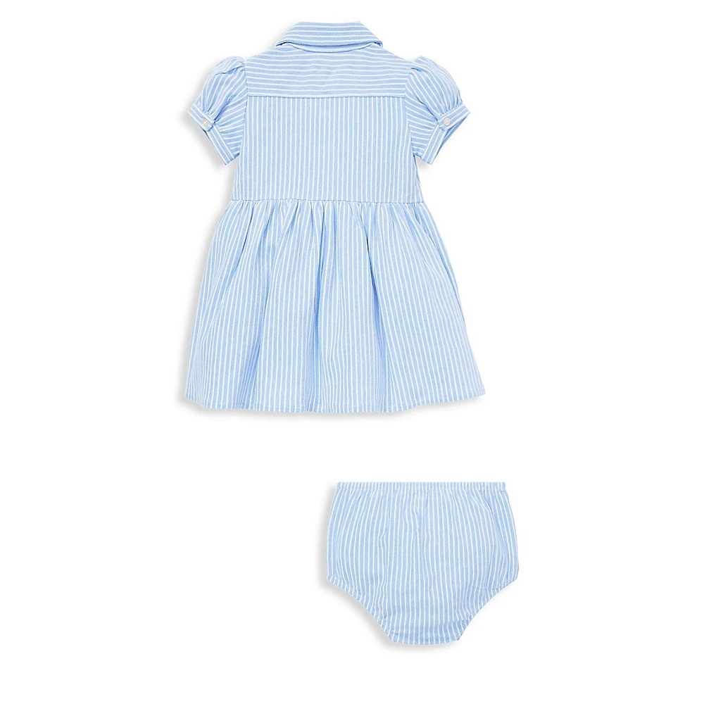 Baby Girl's Two-Piece Striped Oxford Shirt Dress & Bloomers Set