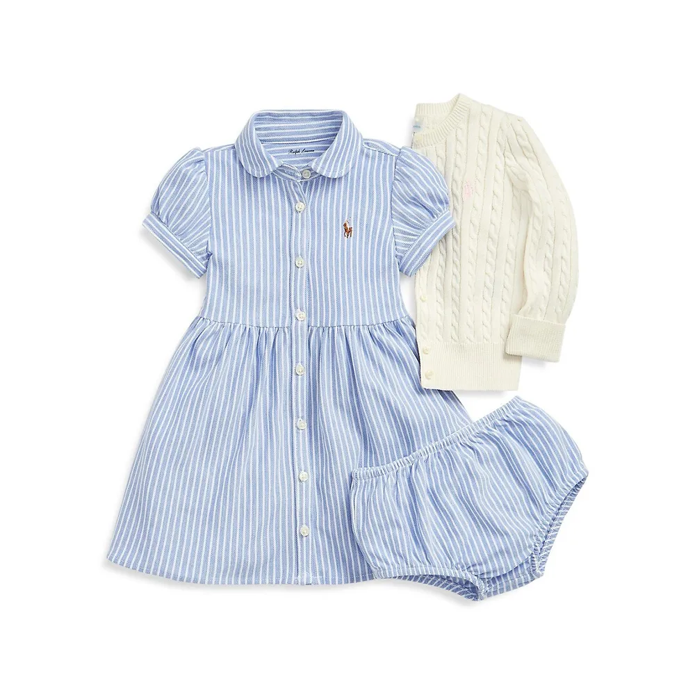 Baby Girl's Two-Piece Striped Oxford Shirtdress & Bloomers Set