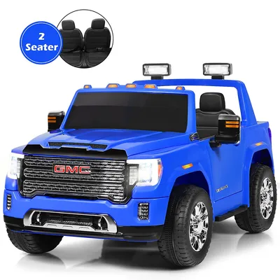12v 2-seater Licensed Gmc Kids Ride On Truck Rc Electric Car W/storage Box