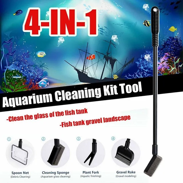 4 In 1 Portable Aquarium Cleaning Tool Set Fish Tank Net Scraper Cleaner  Brush