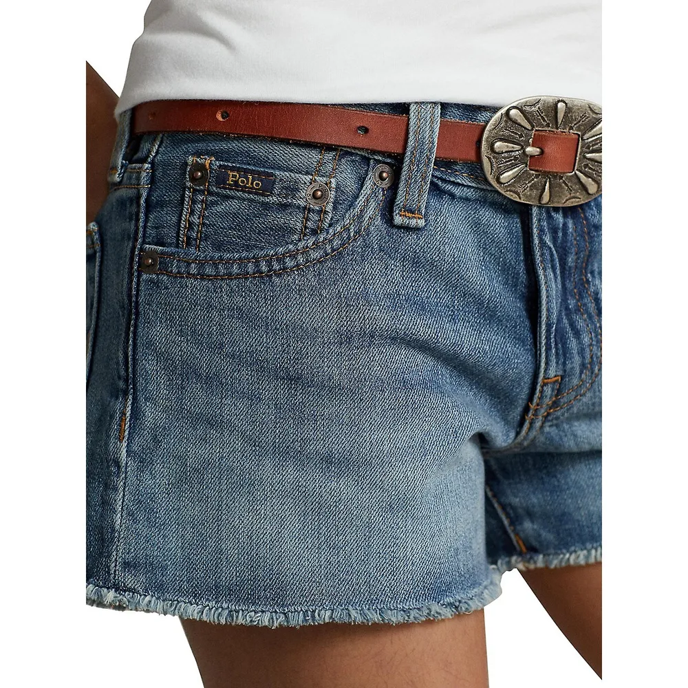 Short en denim de coton effiloché pour fillette