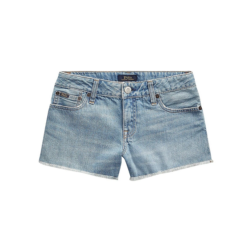 Short en denim de coton effiloché pour fillette