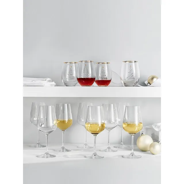 Celebrations by Mikasa Assorted Christmas Tree Stemless Wine Set of 4