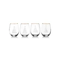 Celebrations 4-Piece Christmas Tree Stemless Wine Glass Set