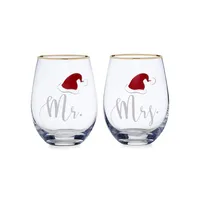 Mr. & Mrs. 2-Piece Stemless Wine Glass Set