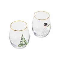 Celebrations Tree & Snowman Stemless Wine Glass 2-Piece Set