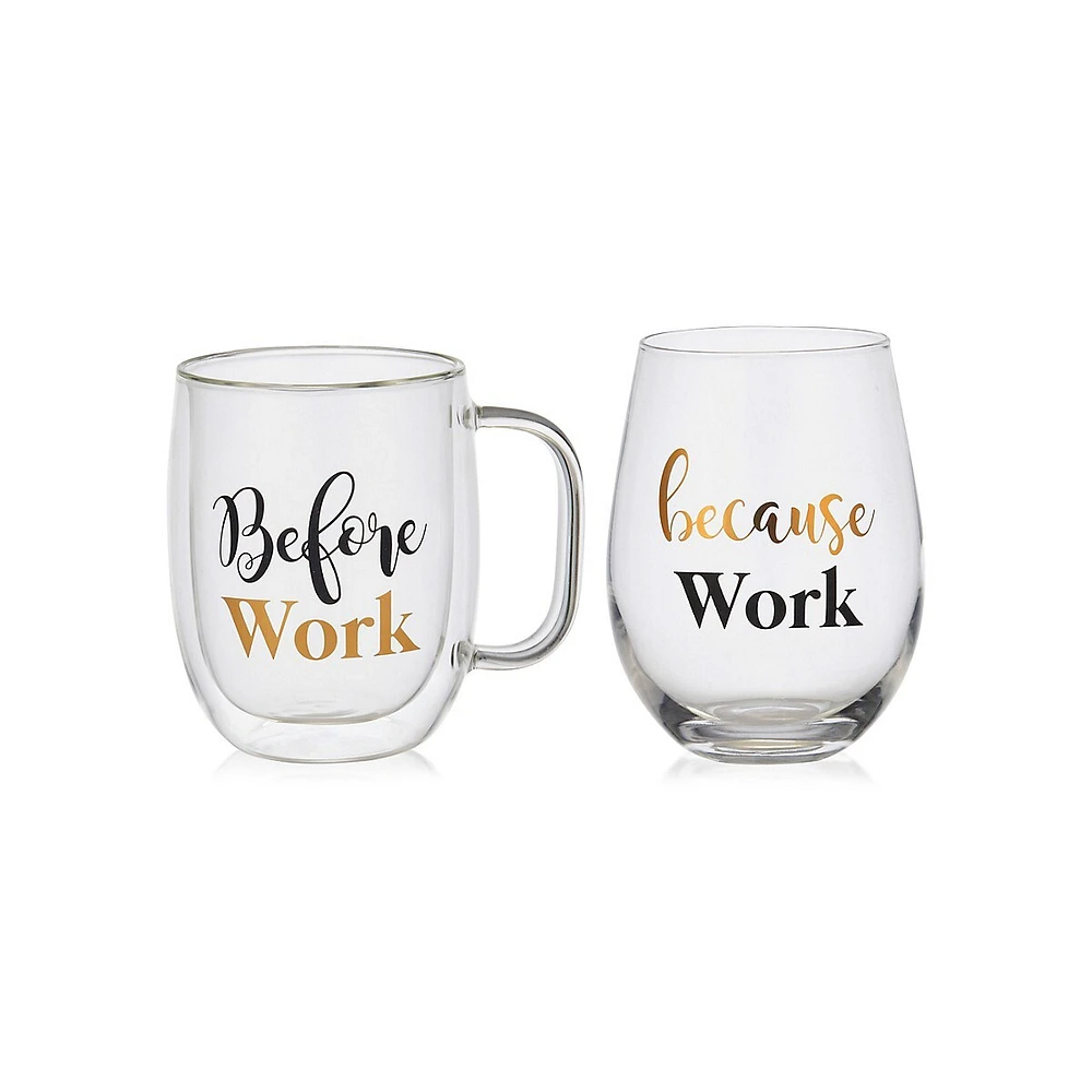 2-Piece Stemless Wine Glass & Mug Set