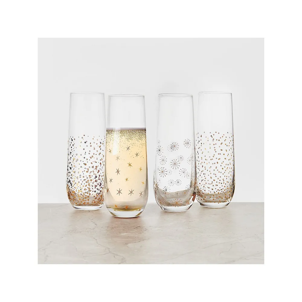 Party 4-Piece Stemless Toasting Flute Glass Set