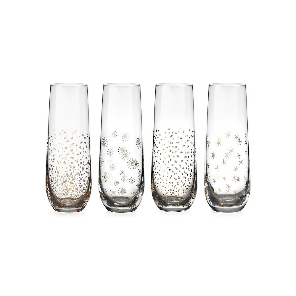 Party 4-Piece Stemless Toasting Flute Glass Set